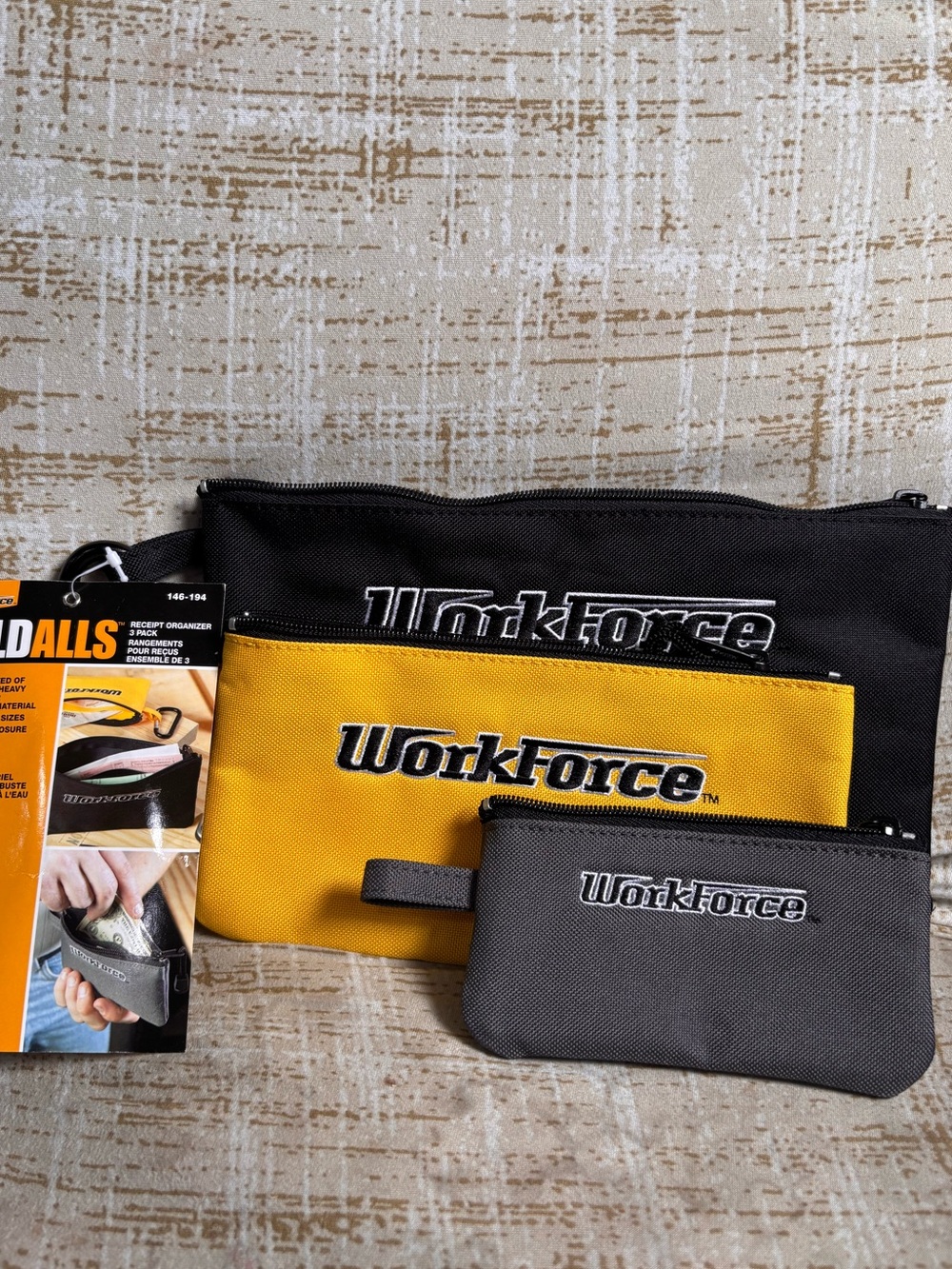 Workforce Menβs 3-Piece Accessory Pouch Set - Black, Yellow, Gray